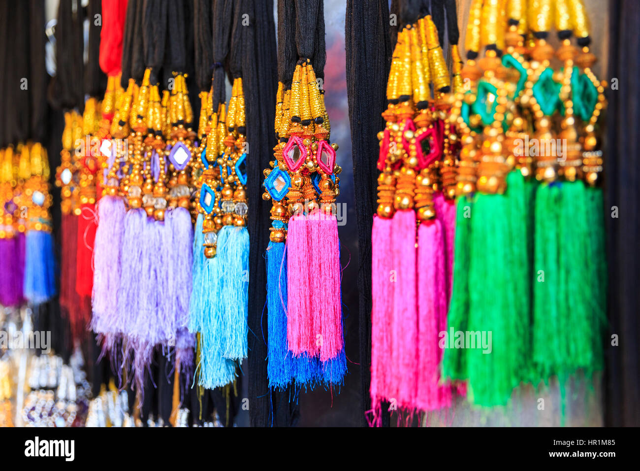 Colourful Punjabi and Asian tassles on display Stock Photo Alamy