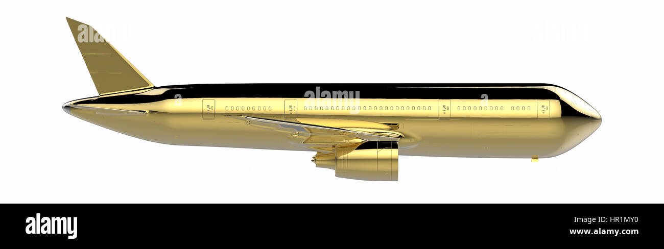 3d rendering golden airplane on white background Stock Photo - Alamy