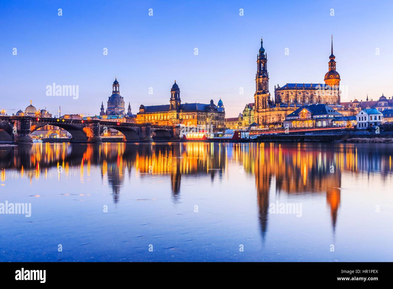 Dresden,  Germany.  Cathedral of the Holy Trinity or Hofkirche, Bruehl's Terrace Stock Photo