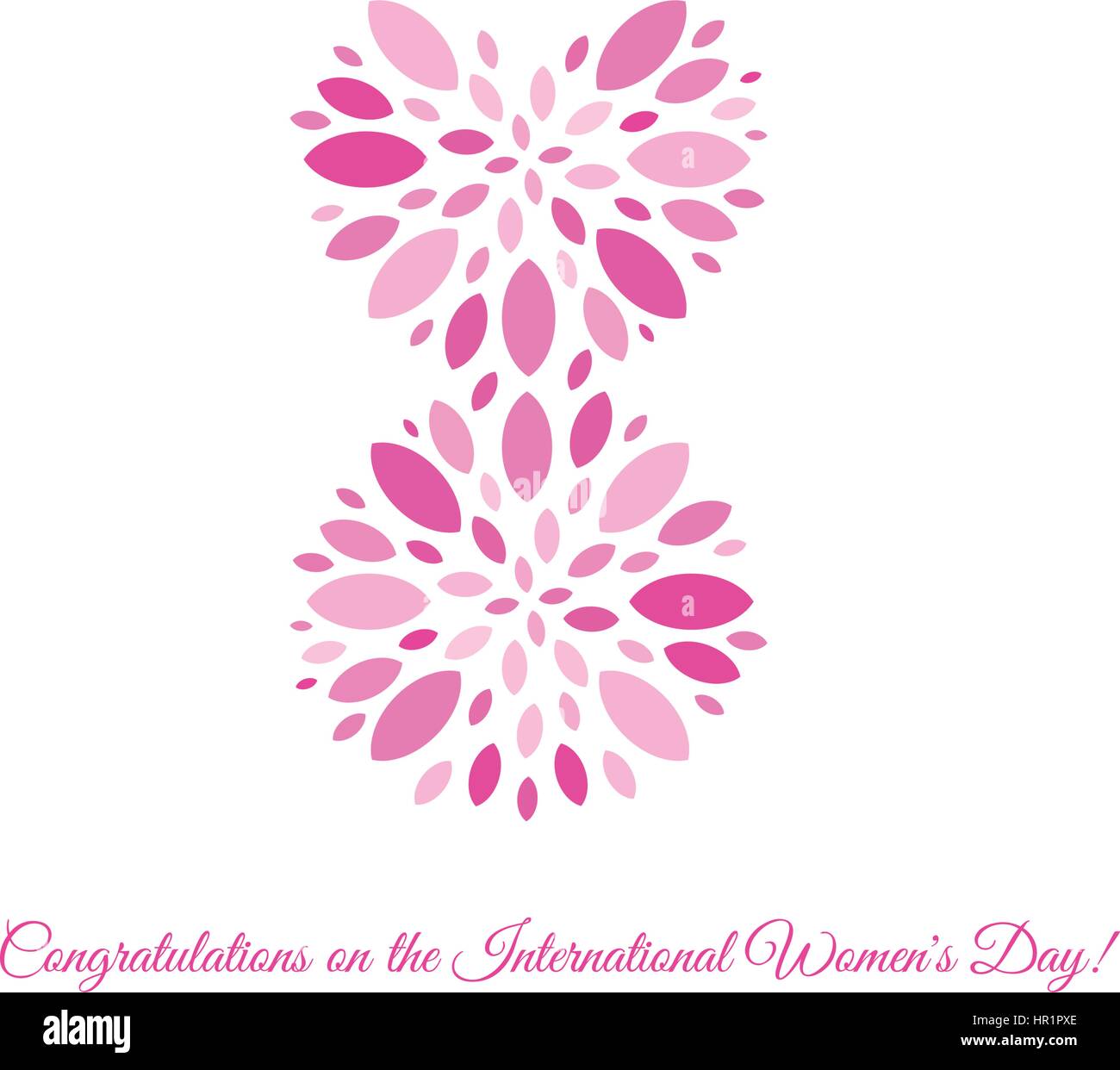 Isolated pink color number eight of petals icon, international women day greeting card element vector illustration. Stock Vector