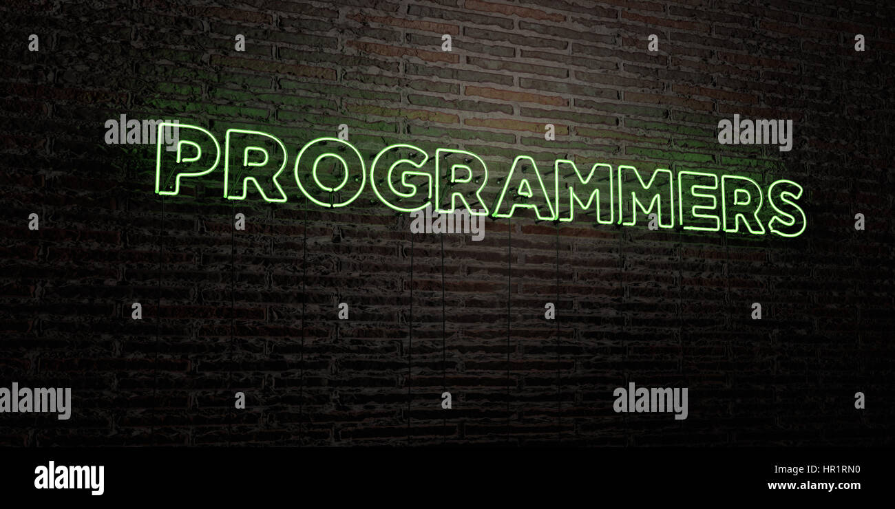 Programmer Glass Sign PROGRAMMERS -Realistic Neon Sign on Brick Wall background - 3D rendered ...