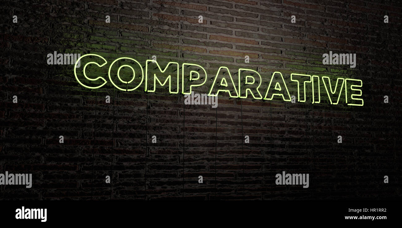 COMPARATIVE -Realistic Neon Sign on Brick Wall background - 3D rendered ...
