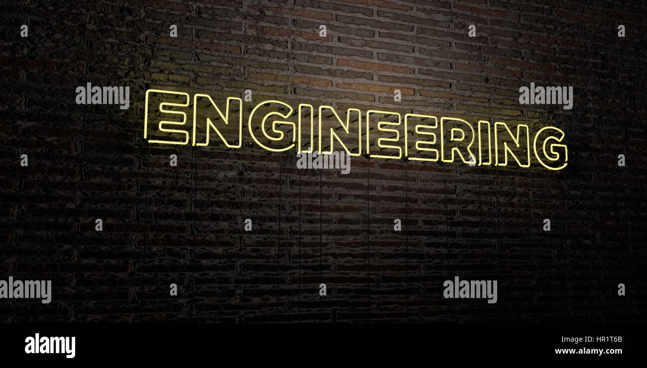 ENGINEERING -Realistic Neon Sign on Brick Wall background - 3D rendered ...