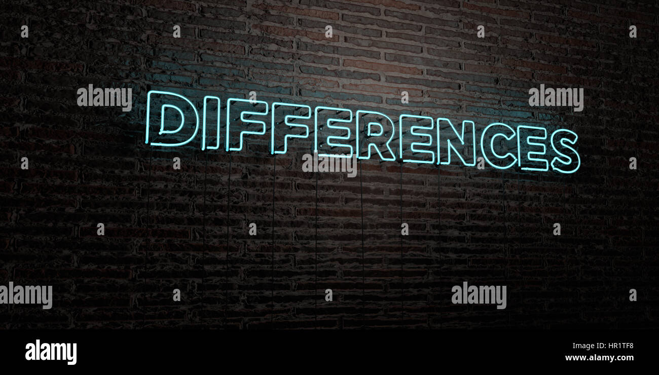 DIFFERENCES -Realistic Neon Sign on Brick Wall background - 3D rendered ...