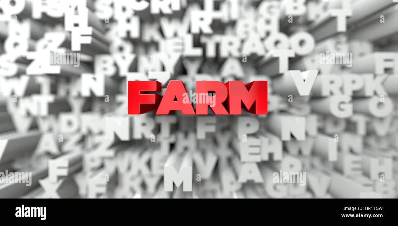 Text Box Farm FARM - Red text on typography background - 3D rendered royalty free ...