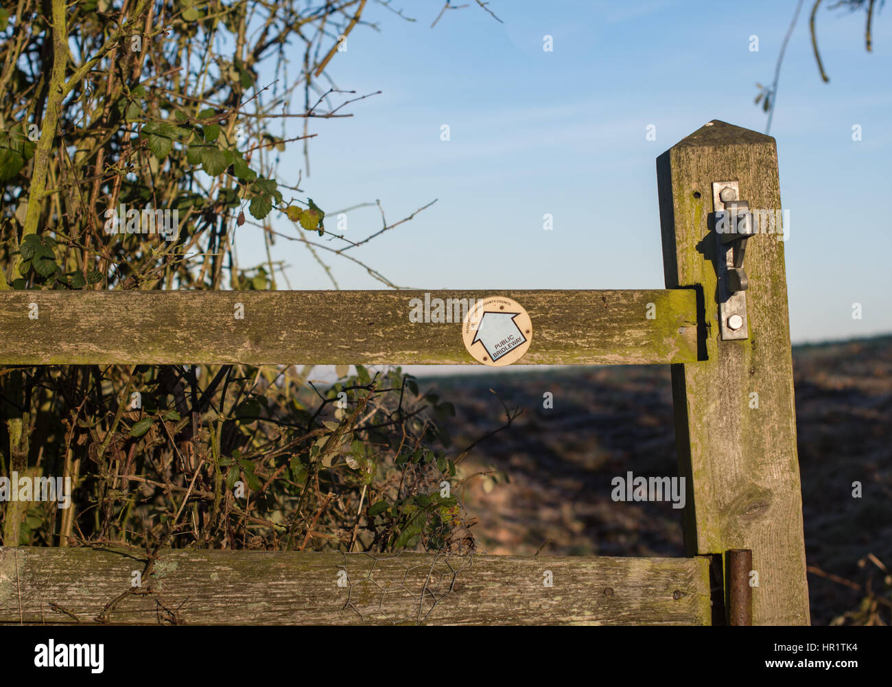 Public Bridleway sign showing the magnificent walks in the Cotswolds from Mickleton in an area of outstanding natural beauty Stock Photo
