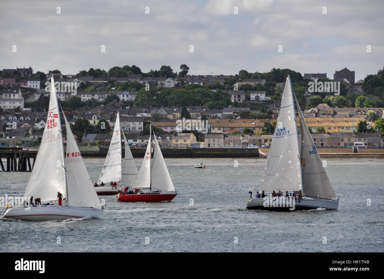 Yachts at the start of the annual PDYC Tenby Race at Hobbs Point Stock Photo
