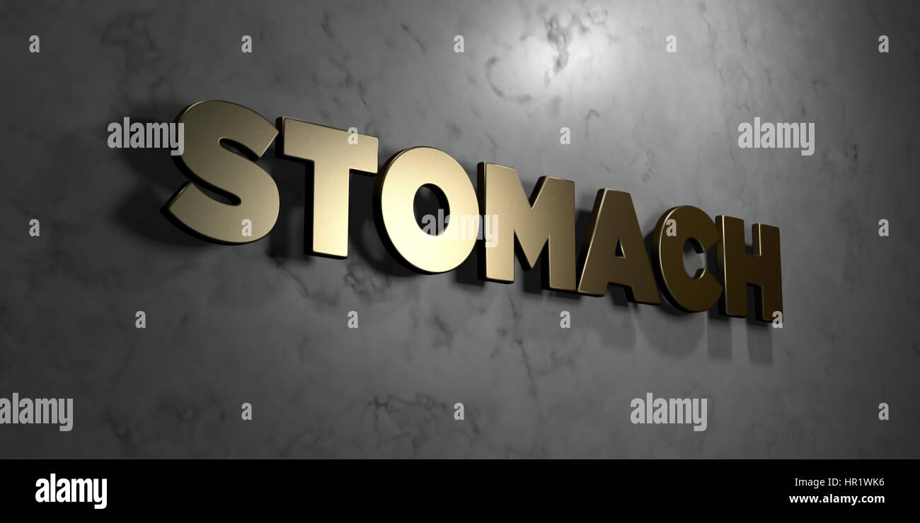 Stomach - Gold sign mounted on glossy marble wall - 3D rendered royalty ...