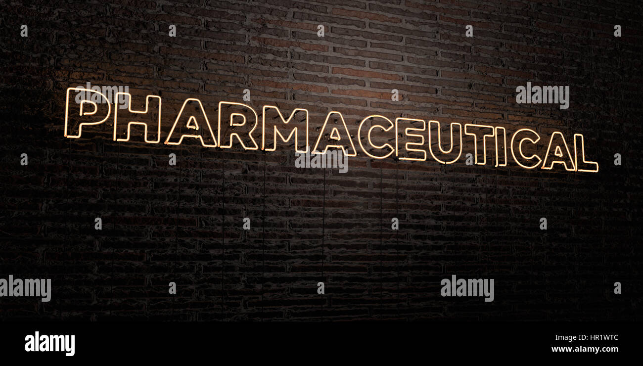PHARMACEUTICAL Realistic Neon Sign on Brick Wall background 3D
