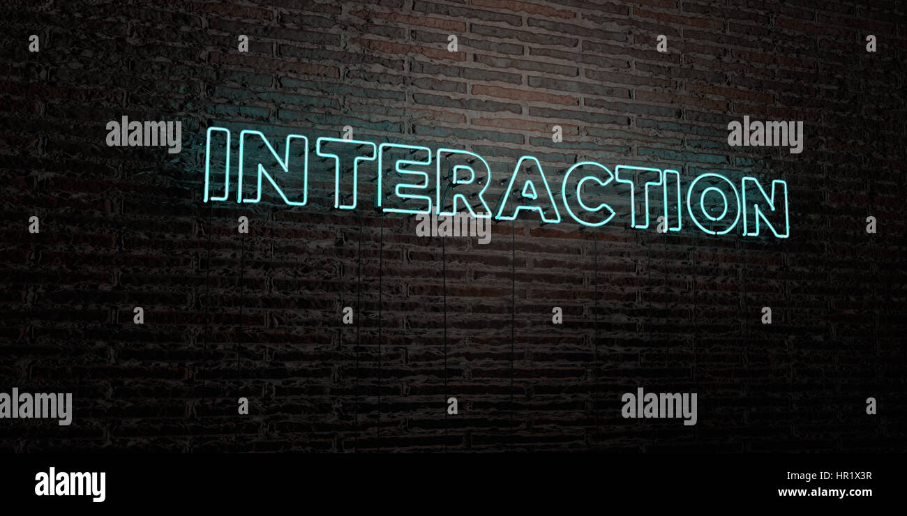 INTERACTION -Realistic Neon Sign on Brick Wall background - 3D rendered ...