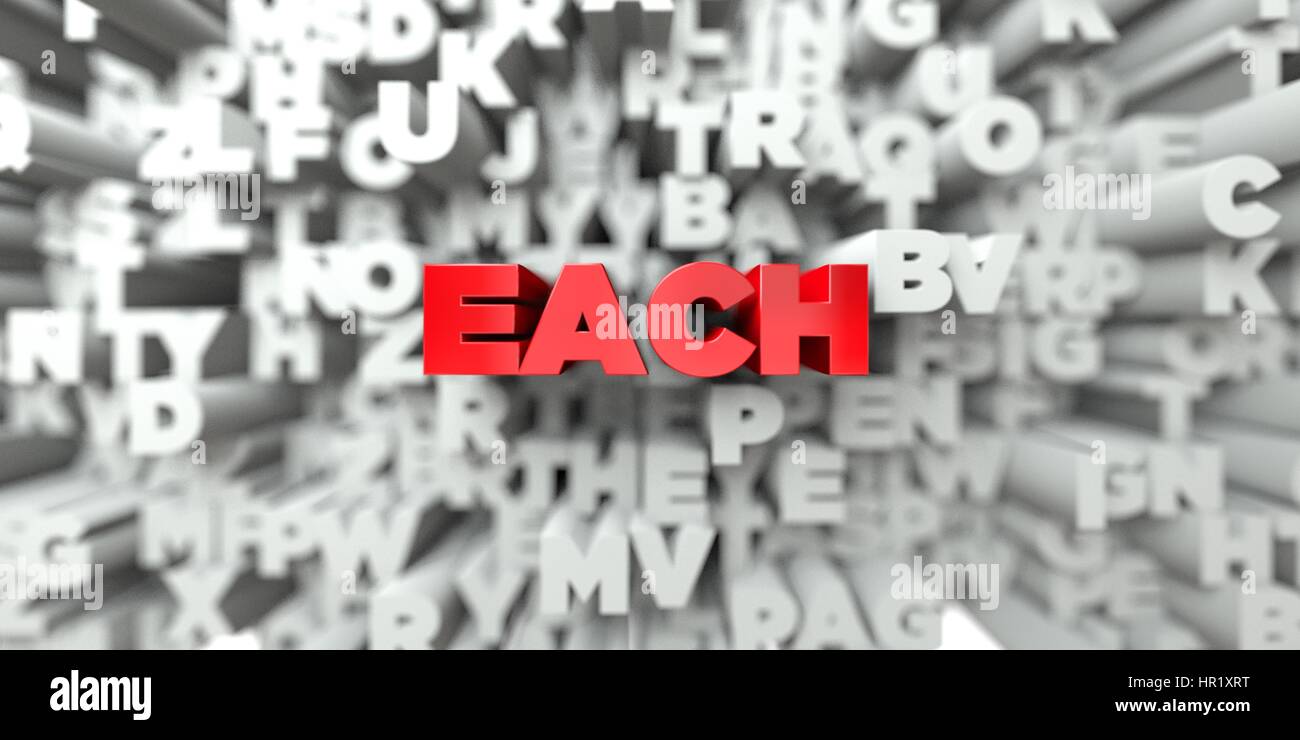 EACH - Red text on typography background - 3D rendered royalty free ...