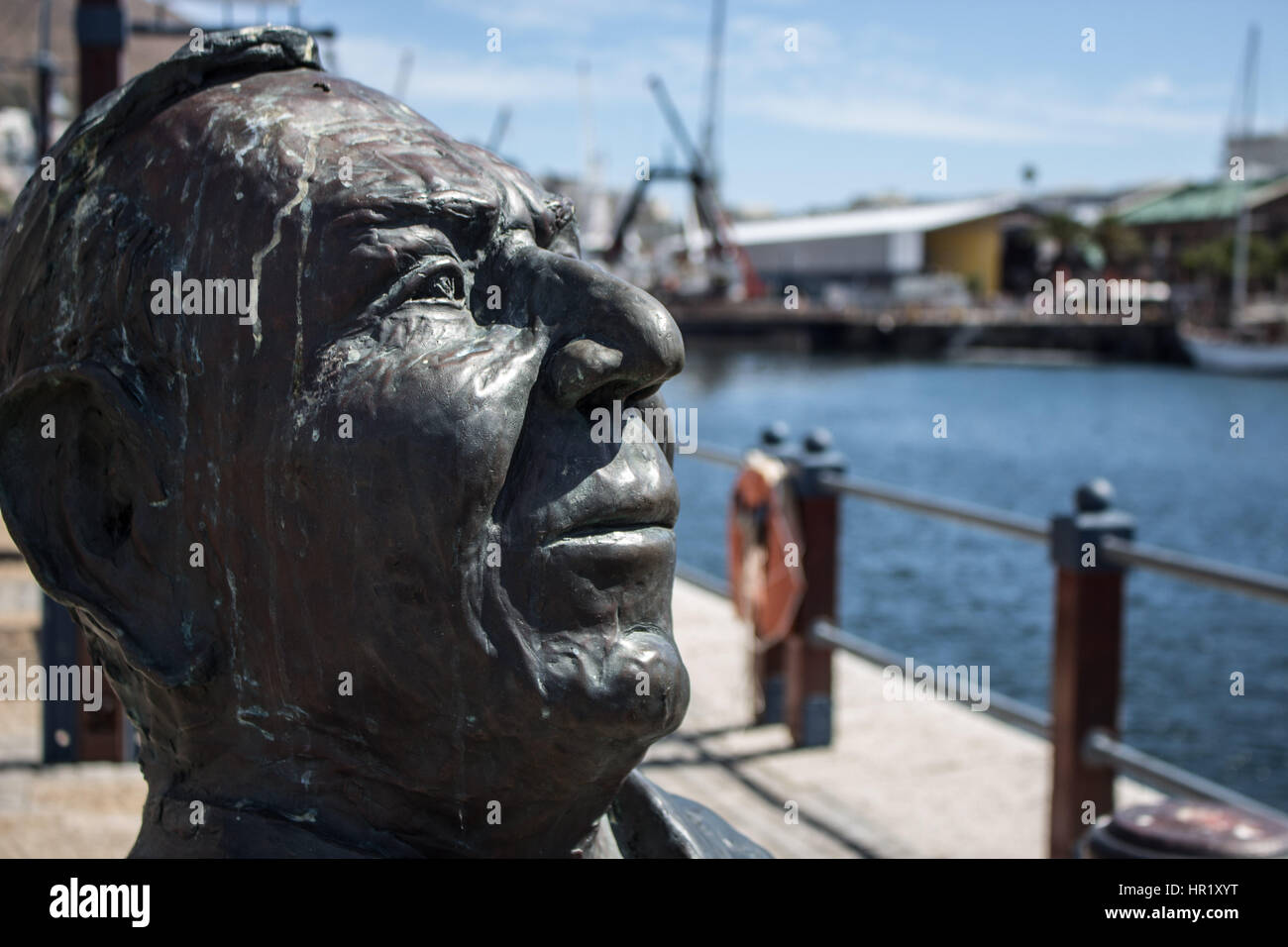 Close up profile view of Bertie Reed Bust at V&A Waterfront, Cape Town Stock Photo