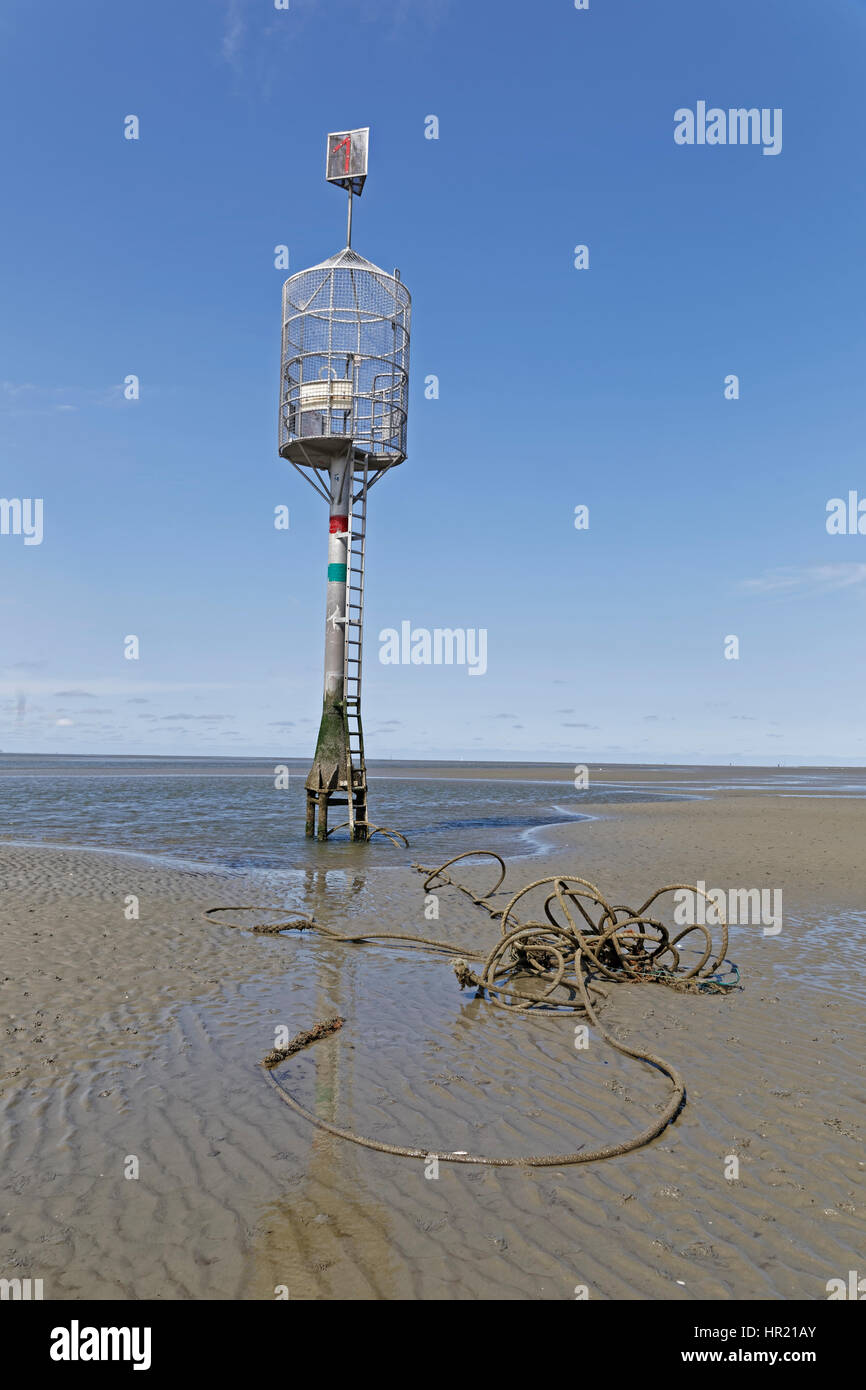 Refuge beacon, North Sea, Wadden Sea, Cuxhaven, Germany, Europe Stock Photo