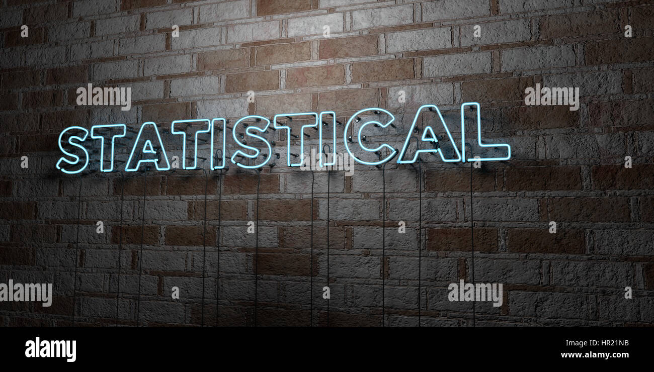 STATISTICAL - Glowing Neon Sign on stonework wall - 3D rendered royalty ...