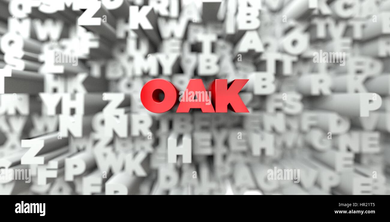 OAK - Red text on typography background - 3D rendered royalty free ...
