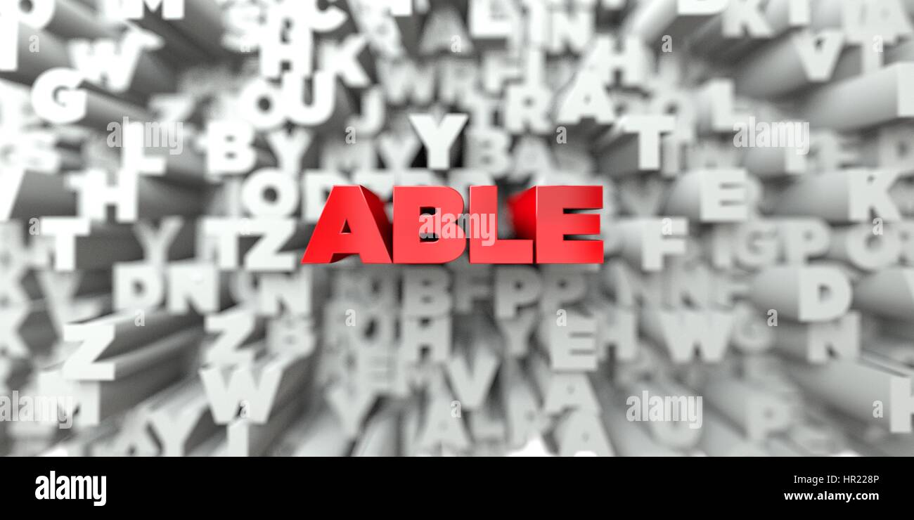 ABLE - Red text on typography background - 3D rendered royalty free ...