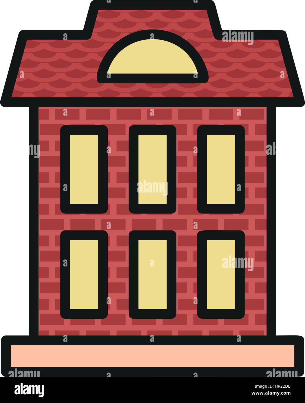 Isolated vinous color low-rise municipal house in lineart style icon, element of urban architectural building vector illustration. Stock Vector