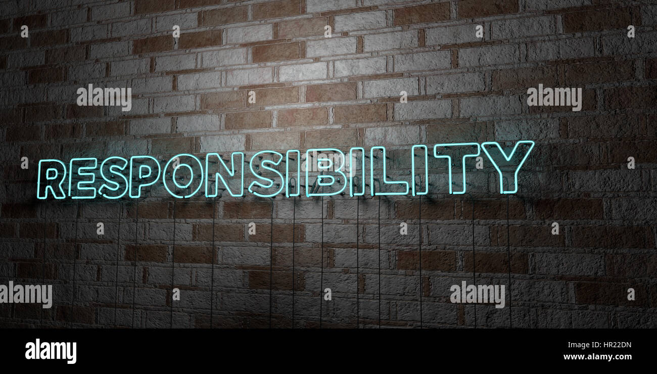 RESPONSIBILITY - Glowing Neon Sign on stonework wall - 3D rendered ...