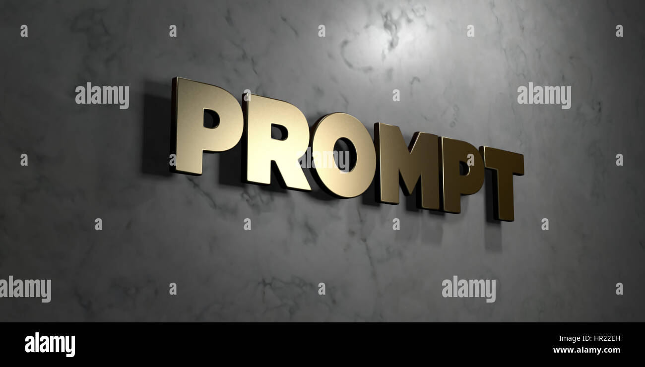 Prompt - Gold sign mounted on glossy marble wall - 3D rendered royalty ...