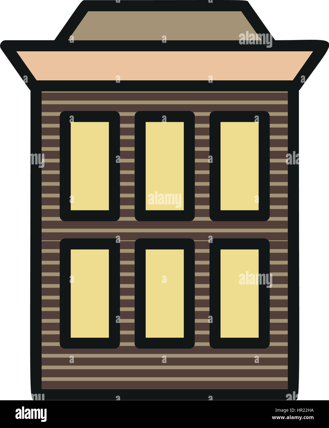 Isolated grey color low-rise municipal house in lineart style icon ...