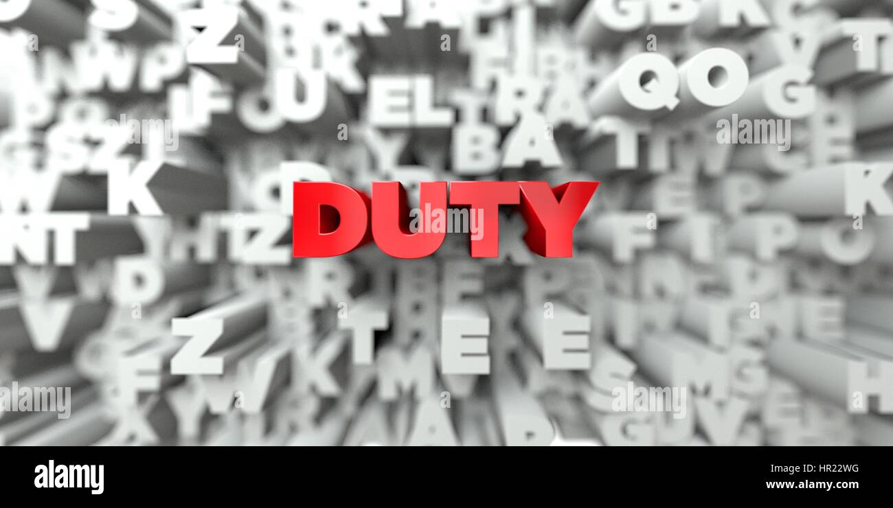 DUTY Red text on typography background