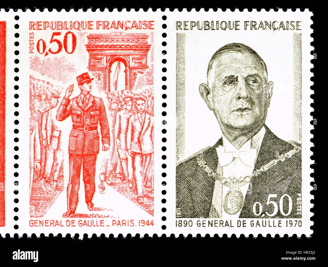 French postage stamp (1971): 'Homage au General de Gaulle. Part of a ...