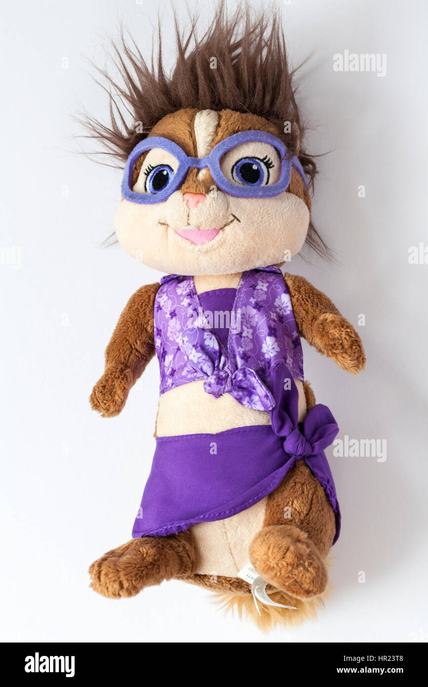 Build a Bear Alvin and the Chipmunks Jeanette Soft Plush Toy set on white background Stock Photo