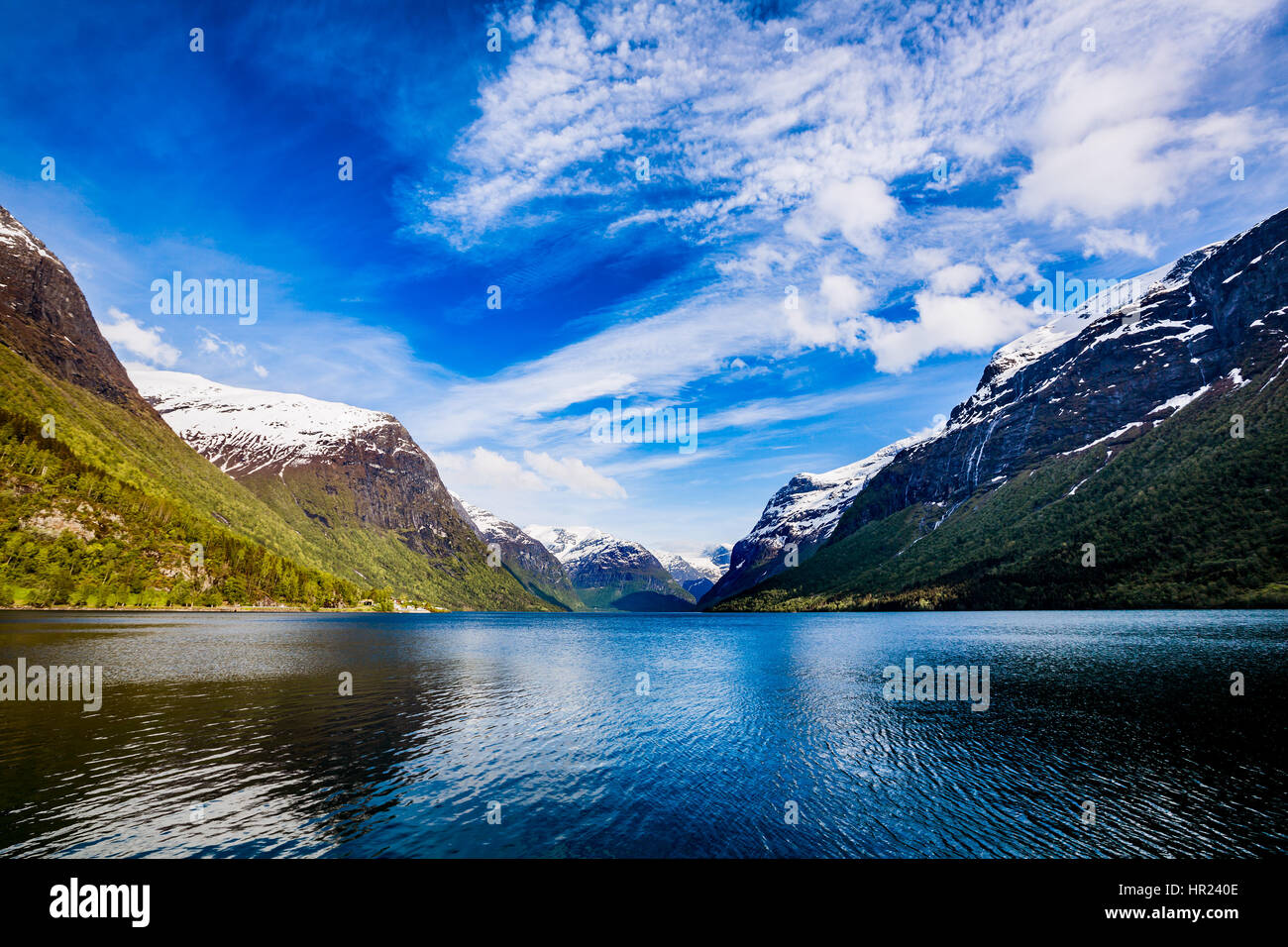 Beautiful Nature Norway natural landscape. lovatnet lake. Stock Photo