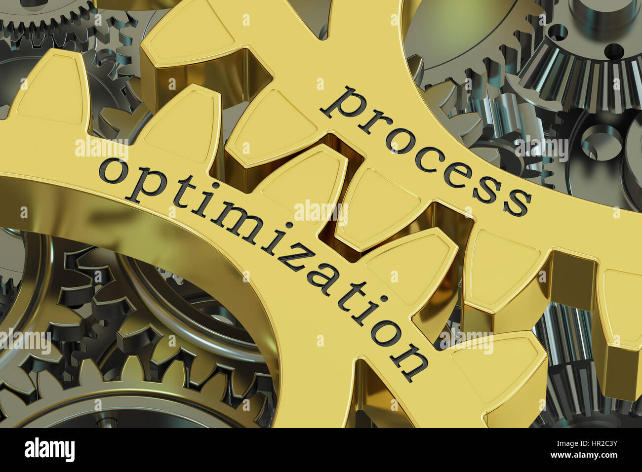 Process Optimization concept on the gears, 3D rendering Stock Photo