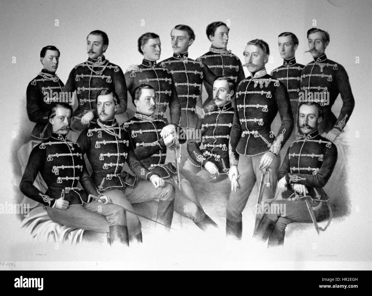 Offiziere k. k. Husarenregiment Nr. 9 Litho (1. Blatt) Stock Photo