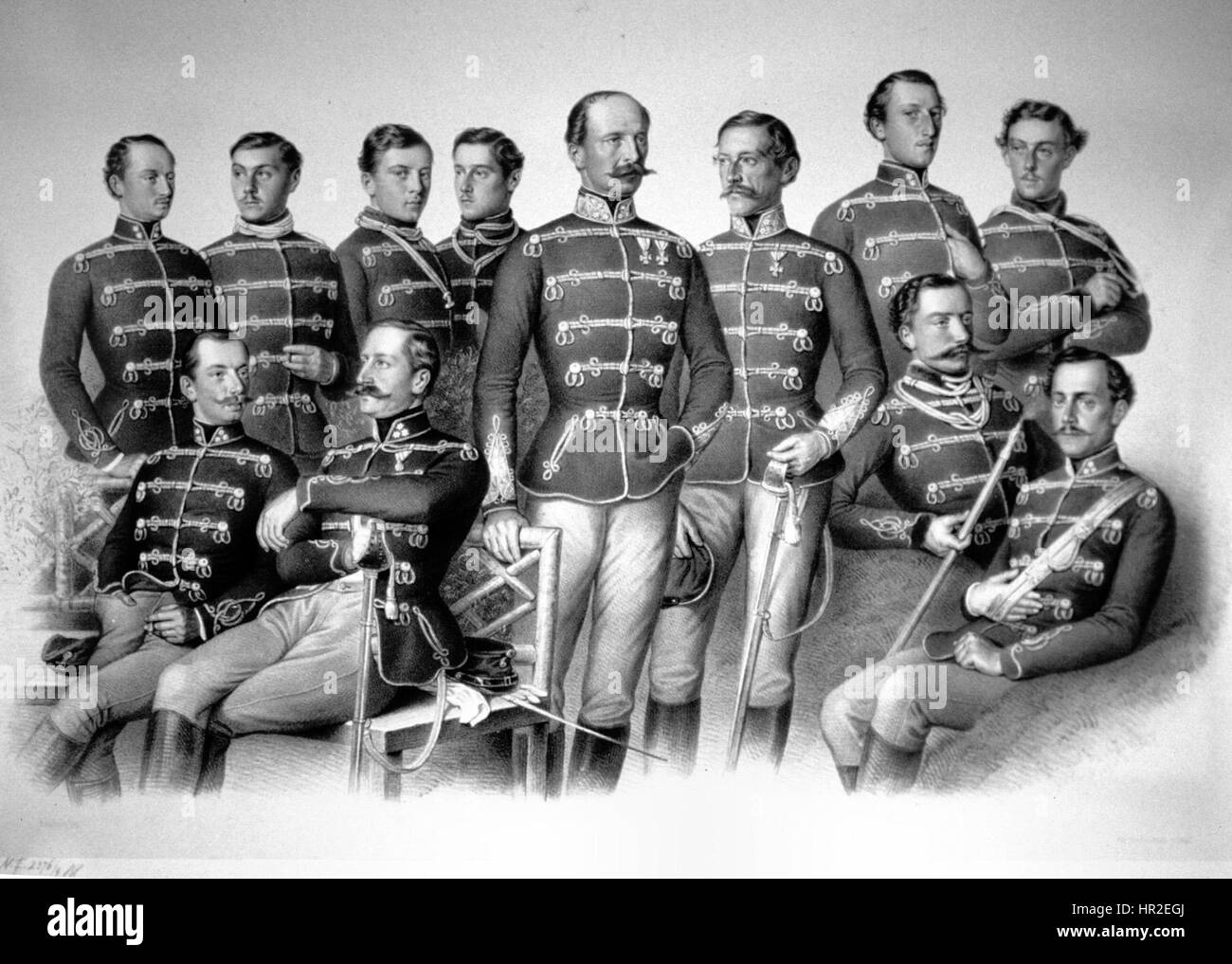 Offiziere k. k. Husarenregiment Nr. 9 Litho (2. Blatt) Stock Photo