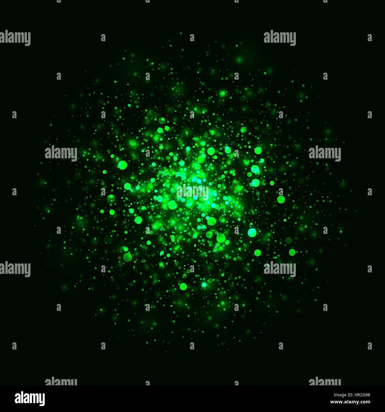 Vector green glowing light glitter abstract background. Magic energy ...