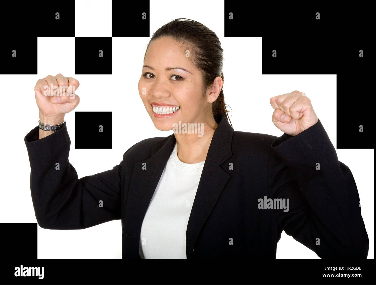 asian business woman very happy with her success over white Stock Photo