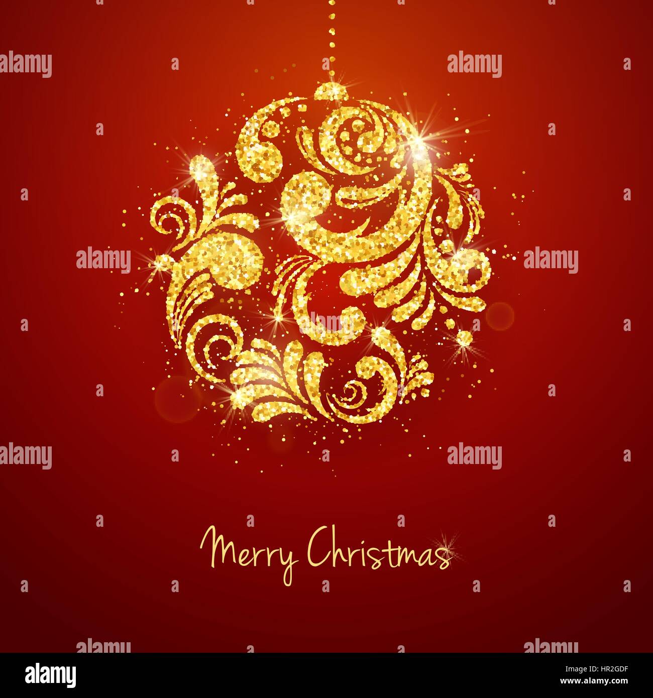 Vector Christmas New Year greeting card with sparkling glitter golden ...