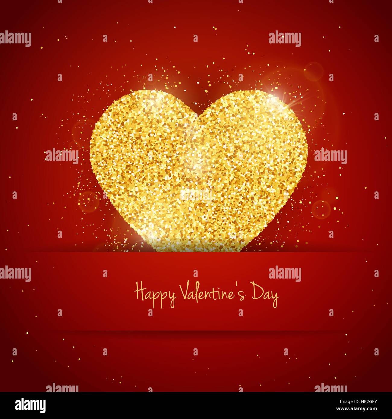 Vector Happy Valentines Day greeting card with sparkling glitter gold ...