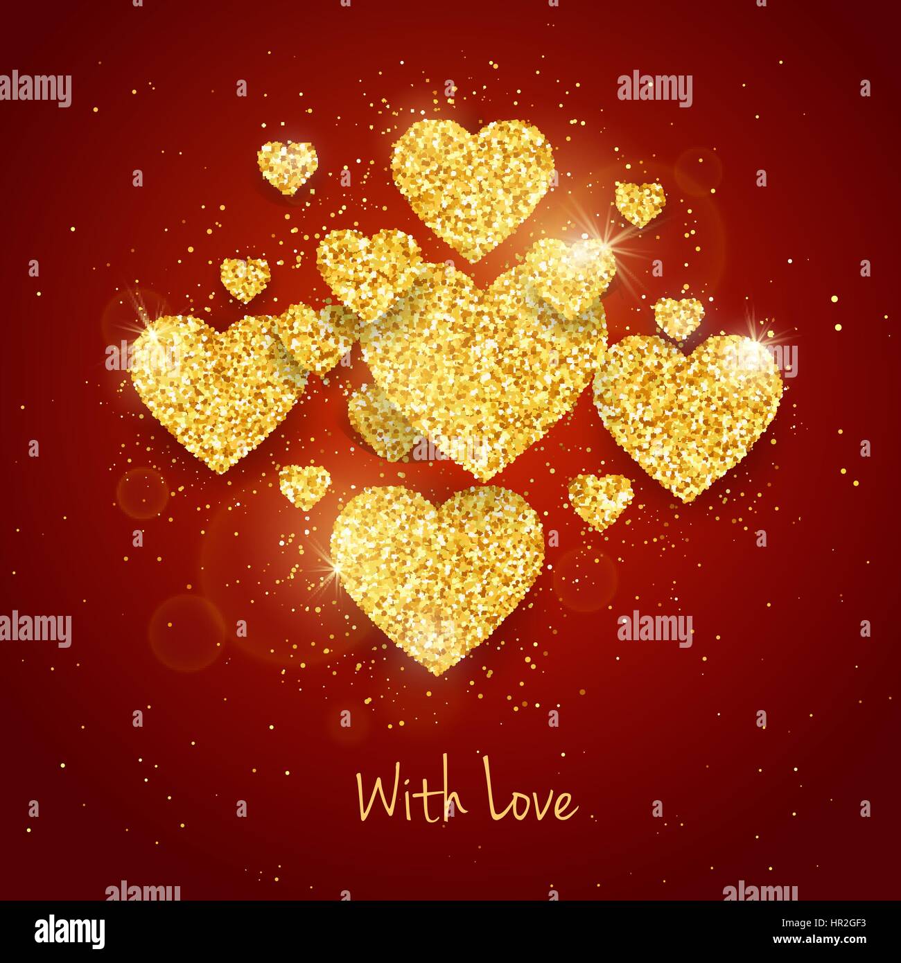 Vector Happy Valentines Day greeting card with sparkling glitter gold ...