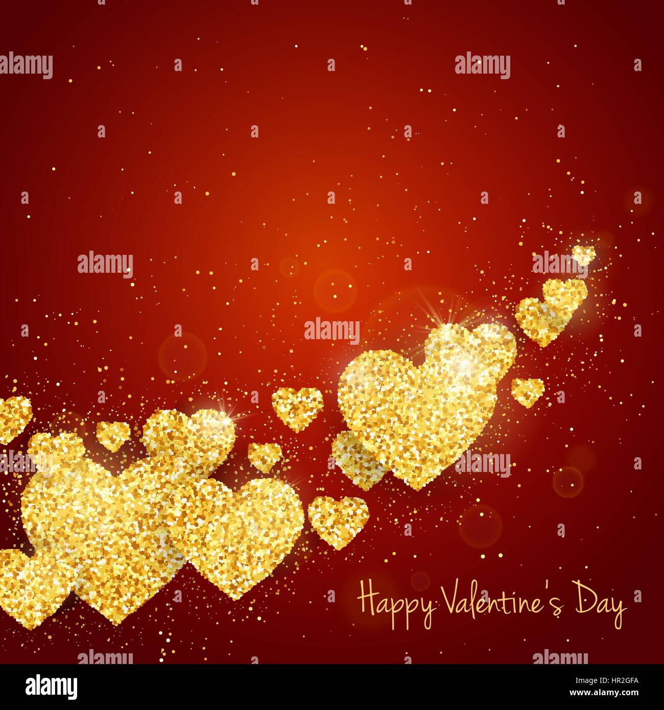 Vector Happy Valentines Day greeting card with sparkling glitter gold ...