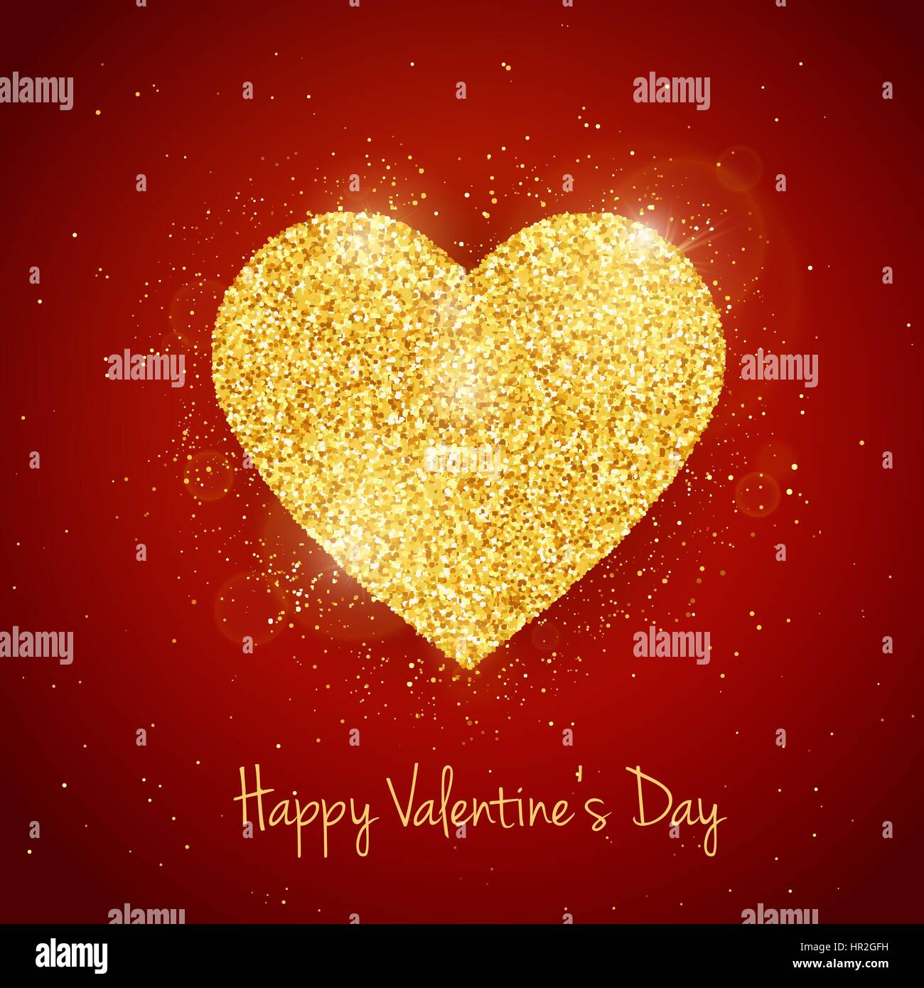 Vector Happy Valentines Day greeting card with sparkling glitter gold ...