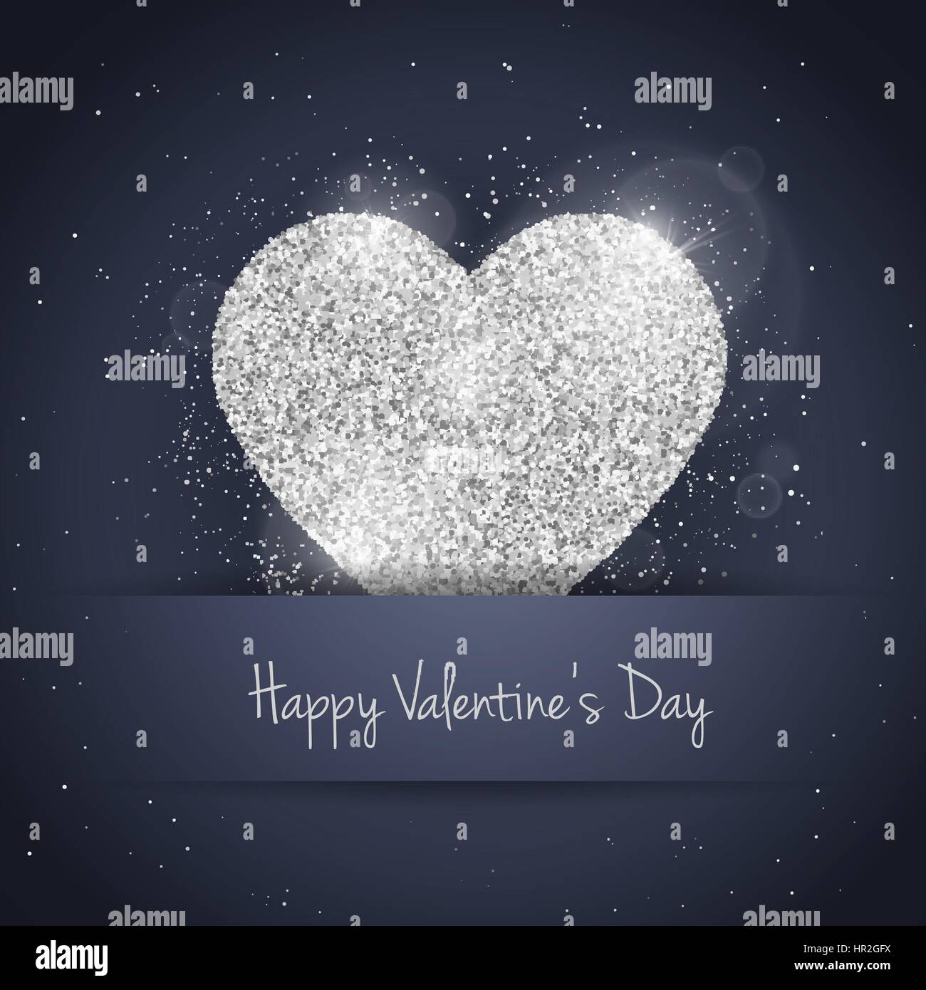Vector Happy Valentines Day greeting card with sparkling glitter silver ...