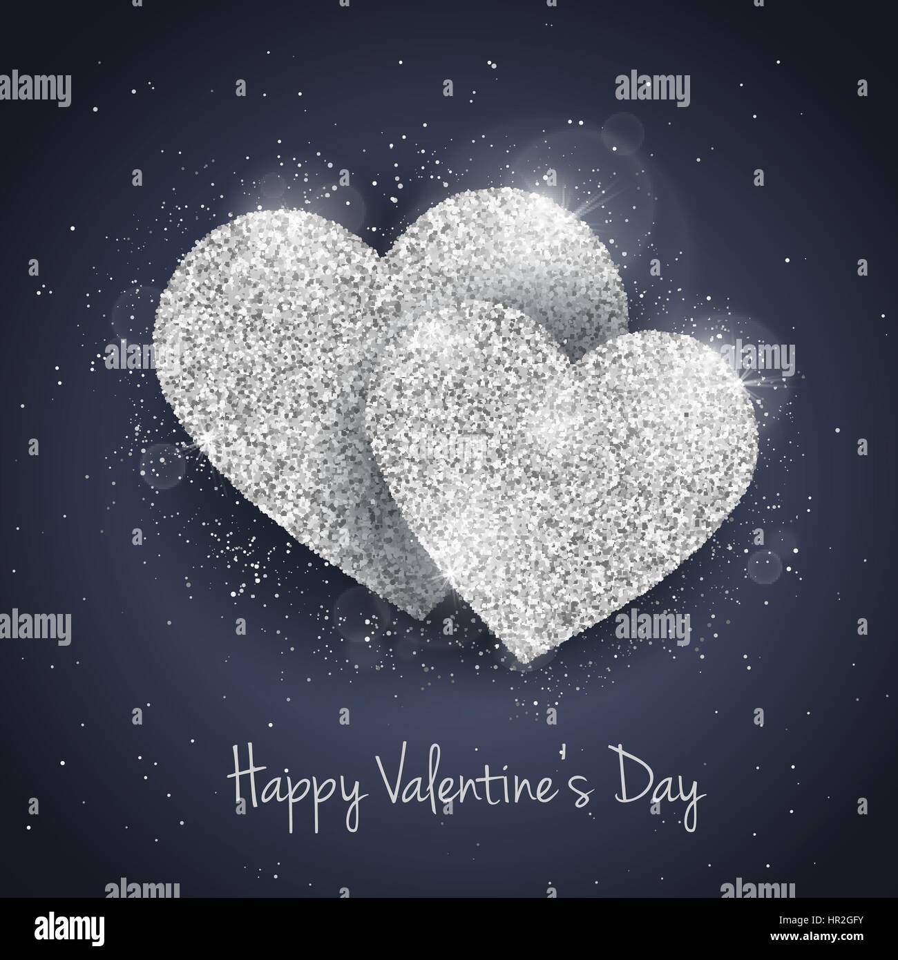 Vector Happy Valentines Day greeting card with sparkling glitter silver ...