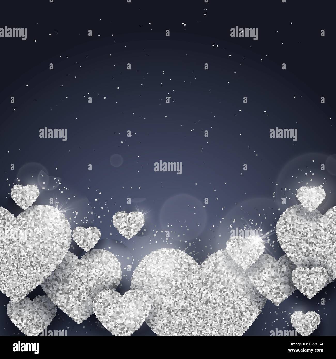 Vector Happy Valentines Day greeting card with sparkling glitter silver ...