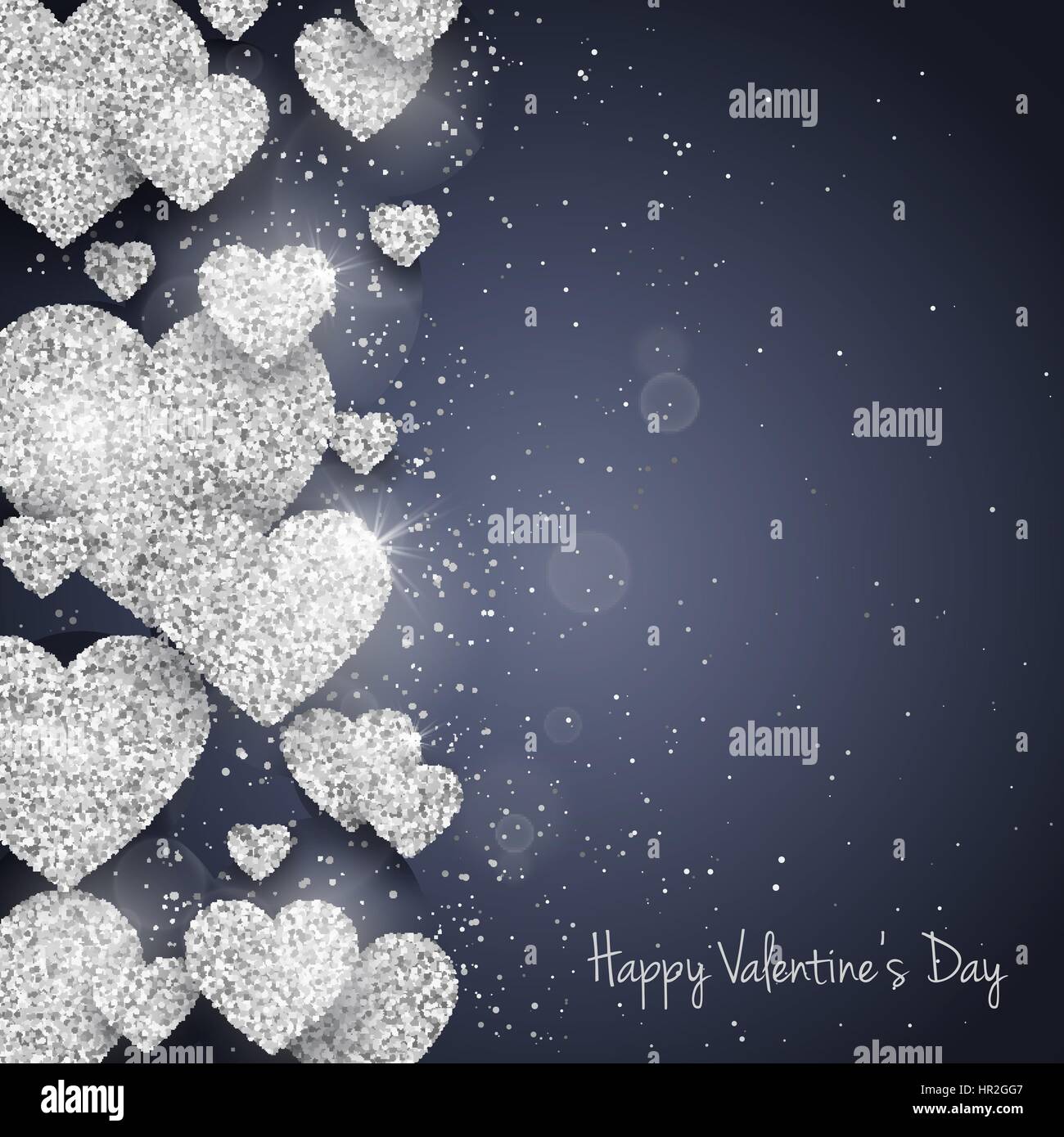 Vector Happy Valentines Day greeting card with sparkling glitter silver ...