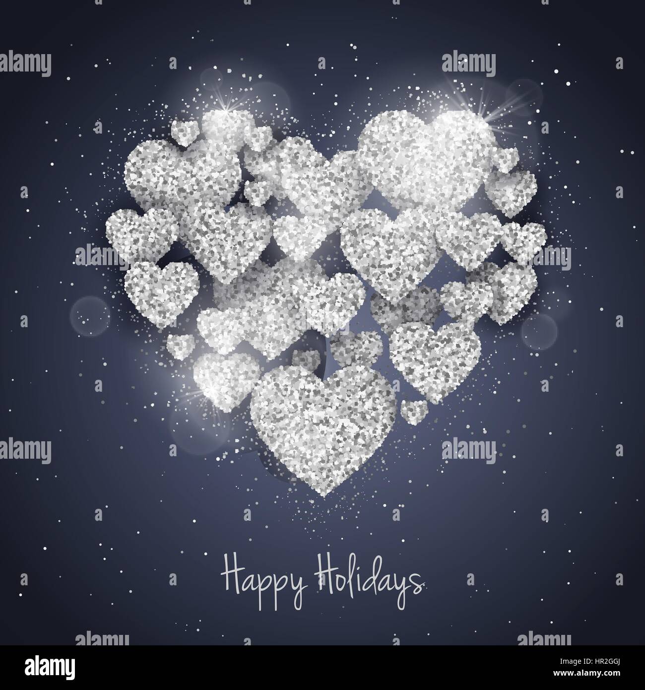 Vector Happy Valentines Day greeting card with sparkling glitter silver ...