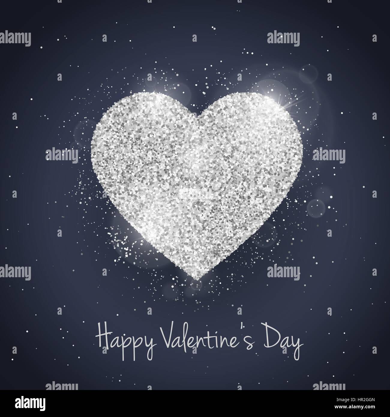 Vector Happy Valentines Day greeting card with sparkling glitter silver ...