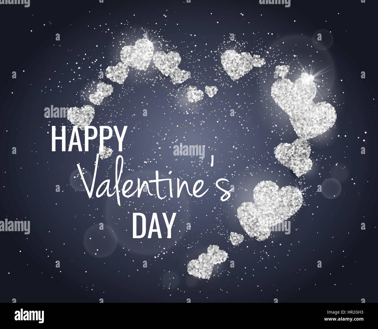 Vector Happy Valentines Day greeting card with sparkling glitter silver ...