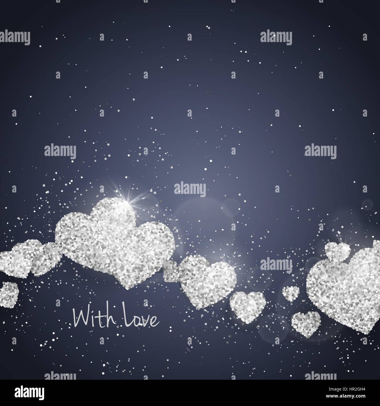 Vector Happy Valentines Day greeting card with sparkling glitter silver ...
