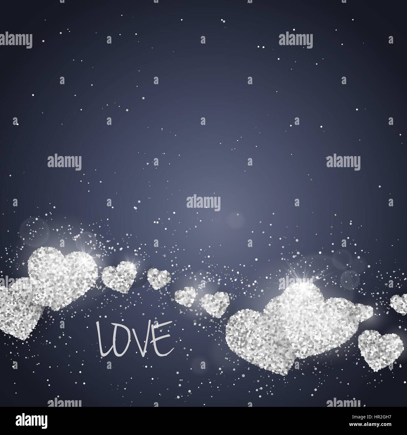 Vector Happy Valentines Day greeting card with sparkling glitter silver ...