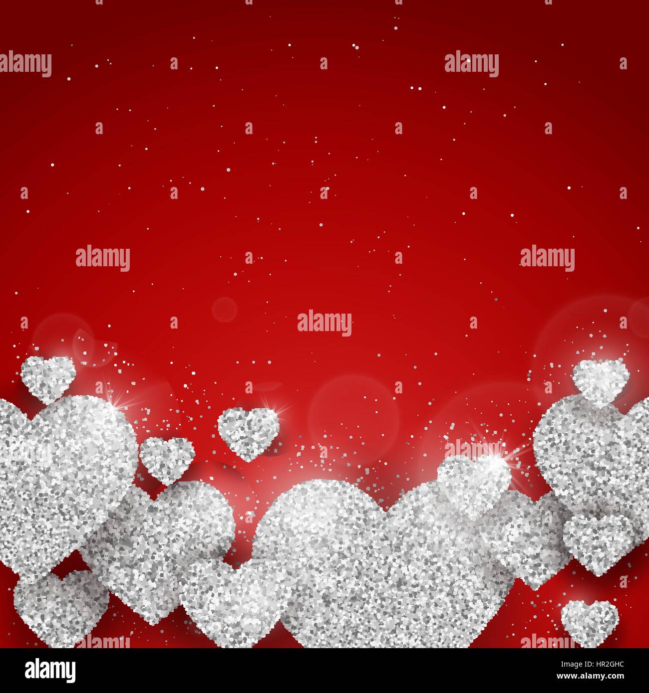 Vector Happy Valentines Day greeting card with sparkling glitter silver ...