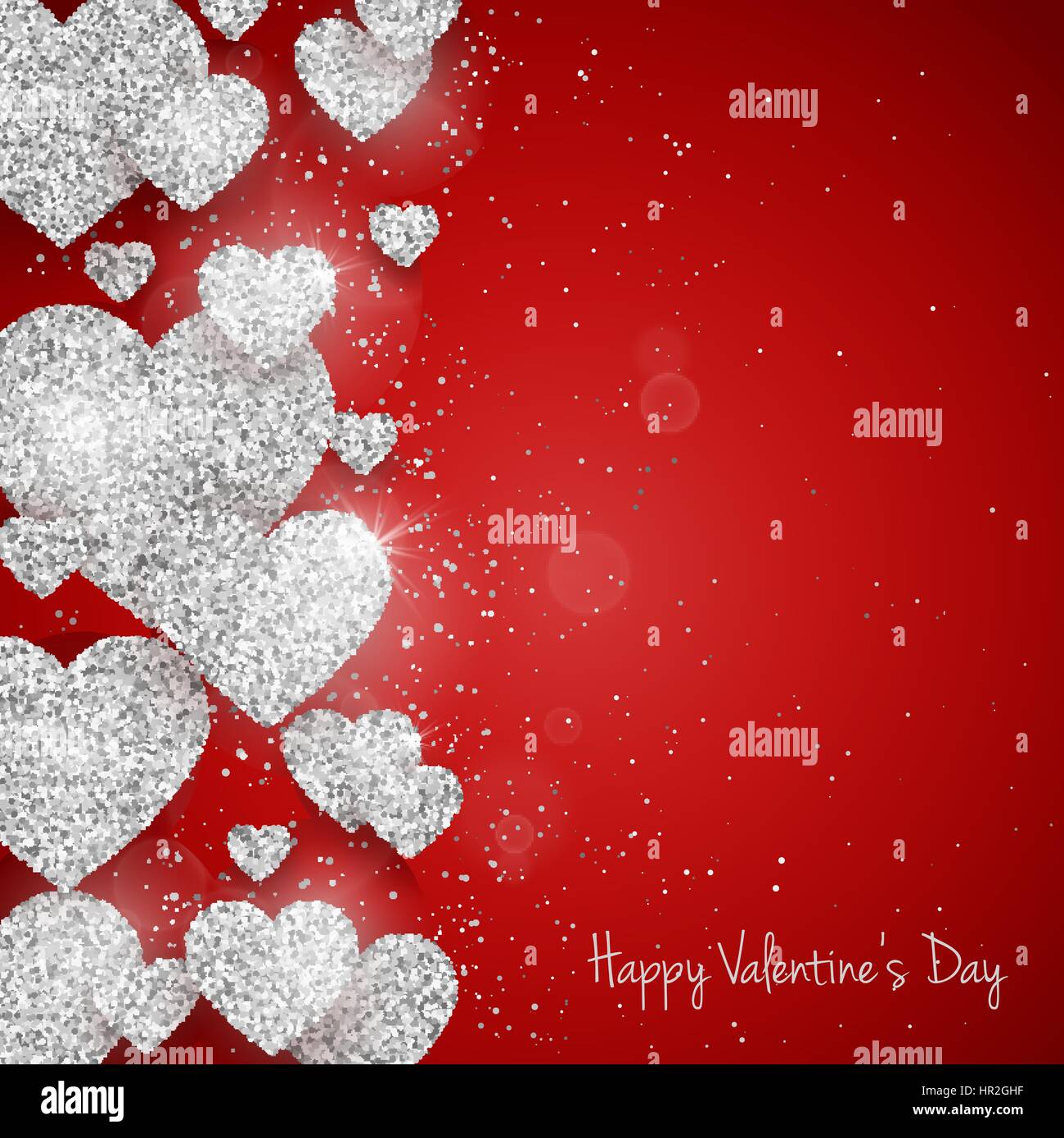 Vector Happy Valentines Day greeting card with sparkling glitter silver ...