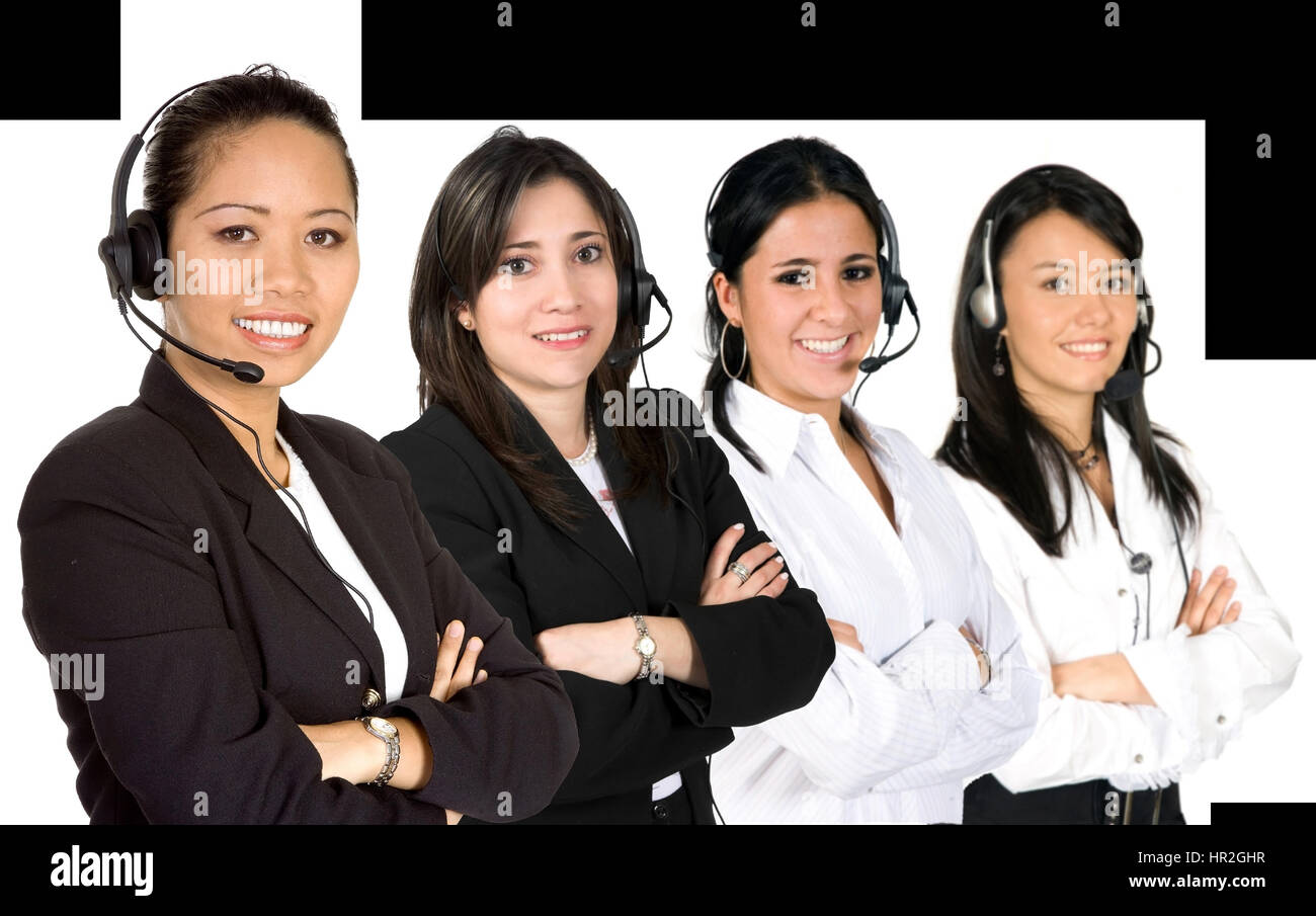 females only customer service team over a white background Stock Photo